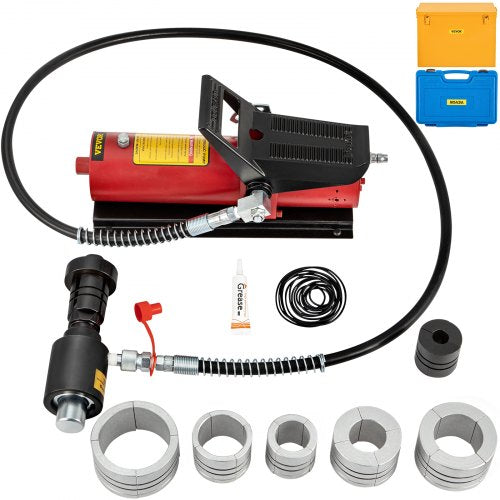 VEVOR Hydraulic Exhaust Pipe Expander, 4.1 to 10.8 cm Size, 10 T Pedal Pump Included with 4 Dies, 2 Storage Cases for Copper Aluminum Tubes in Car Repairing