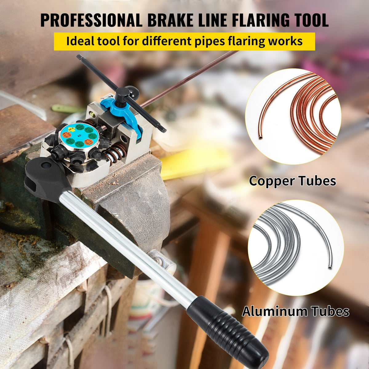 VEVOR Brake Line Flaring Tool, 45 Degree Single, Double, and Bubble Flares for 3/16\", 1/4\", 5/16\" and 3/8\" Tube Size, Suitable for Soft Metal of Copper Lines