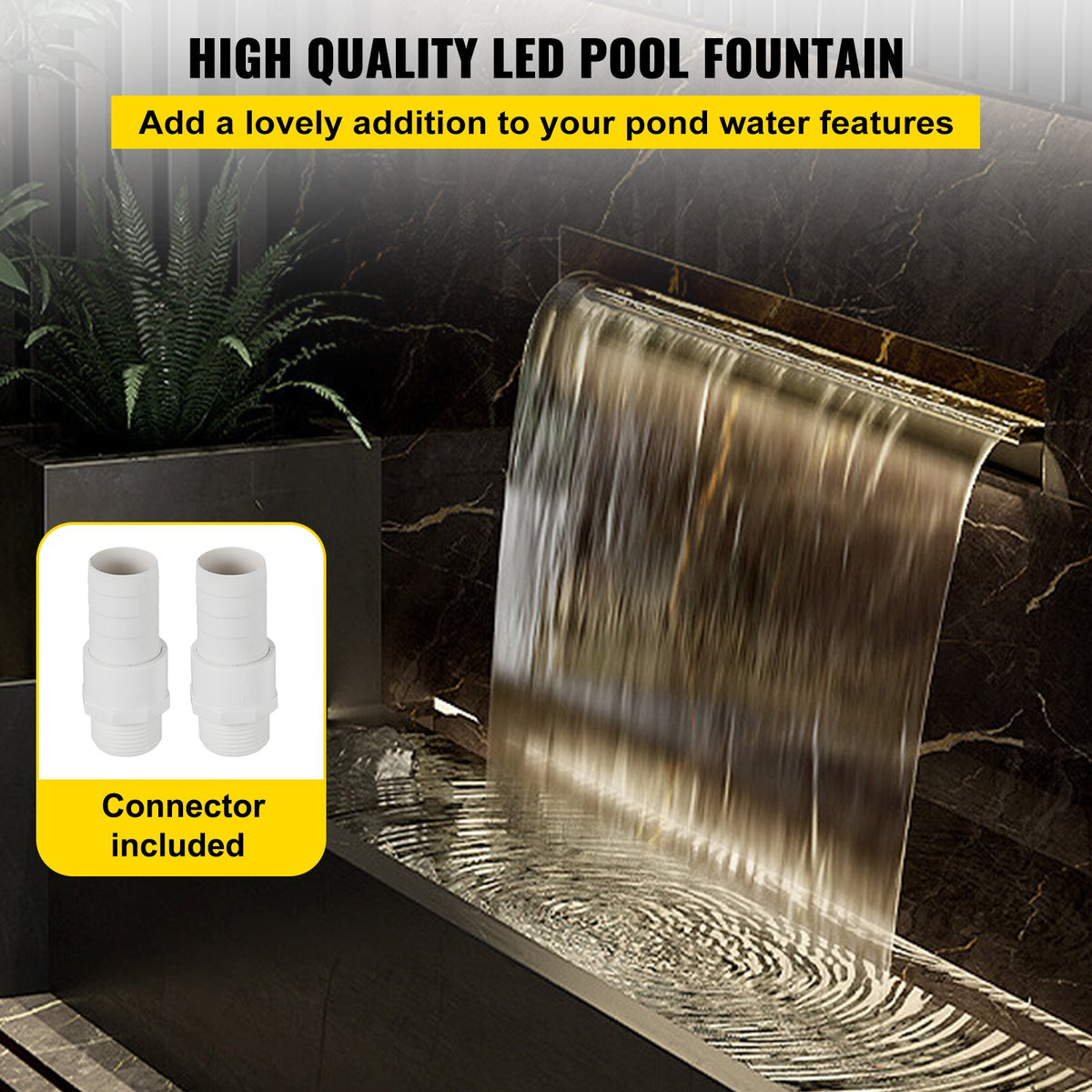 VEVOR Vevor Waterfall Pool Fountain Rectangular & Led Strip Light 60 x 11.5 x 8 cm/23.6" X 4.5" X 3.1"