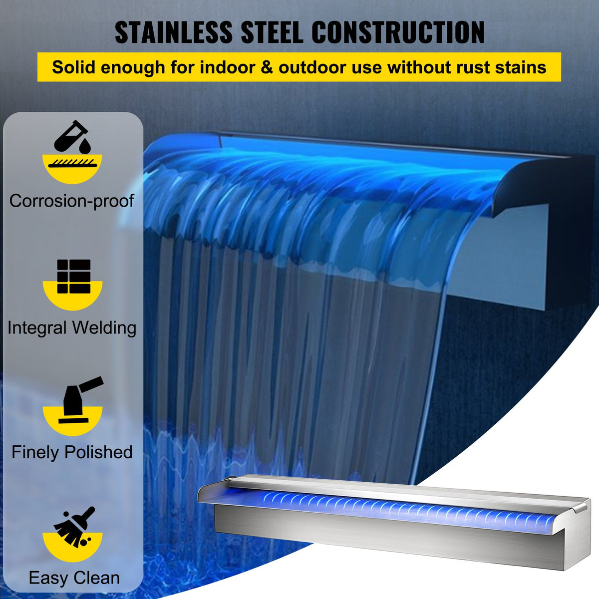 VEVOR Vevor Waterfall Pool Fountain Rectangular & Led Strip Light 60 x 11.5 x 8 cm/23.6" X 4.5" X 3.1"