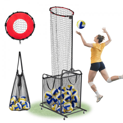 VEVOR Volleyball Setter Training Equipment, Angle and Height Adjustable Volleyball Trainer, Portable Practice Net with Cart, Wheels, Carrying Bag, Indoor Outdoor Target Net for Serving Spiking Setting