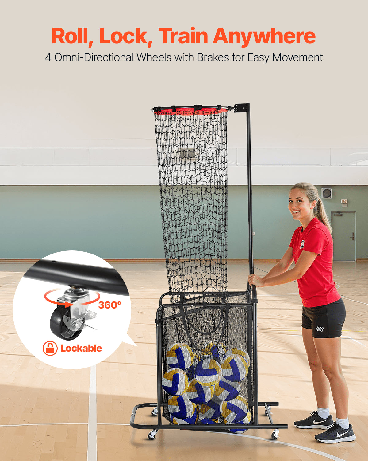 VEVOR Volleyball Setter Training Equipment, Angle and Height Adjustable Volleyball Trainer, Portable Practice Net with Cart, Wheels, Carrying Bag, Indoor Outdoor Target Net for Serving Spiking Setting
