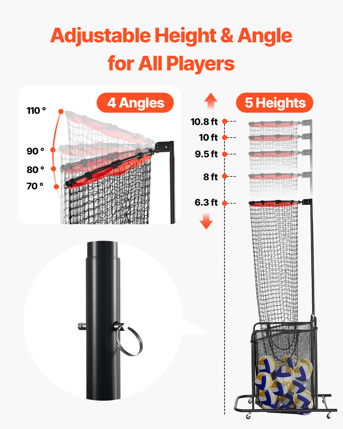 VEVOR Volleyball Setter Training Equipment, Angle and Height Adjustable Volleyball Trainer, Portable Practice Net with Cart, Wheels, Carrying Bag, Indoor Outdoor Target Net for Serving Spiking Setting