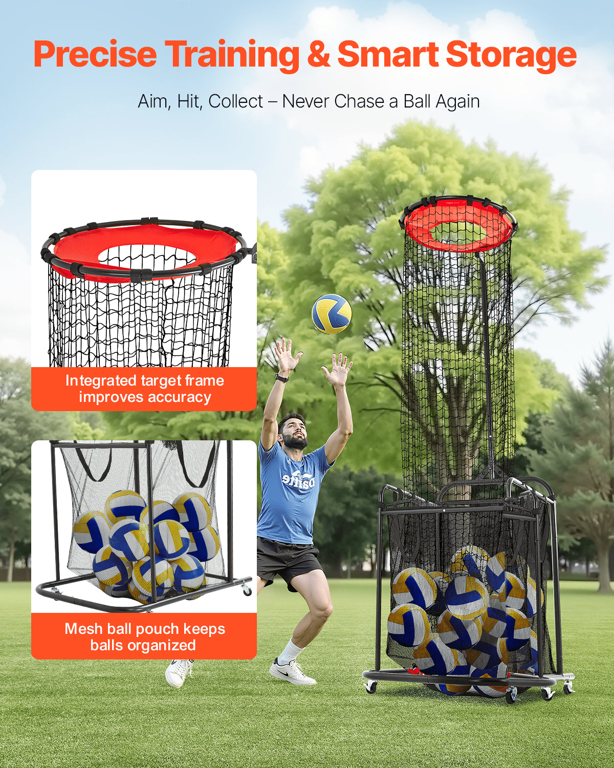 VEVOR Volleyball Setter Training Equipment, Angle and Height Adjustable Volleyball Trainer, Portable Practice Net with Cart, Wheels, Carrying Bag, Indoor Outdoor Target Net for Serving Spiking Setting