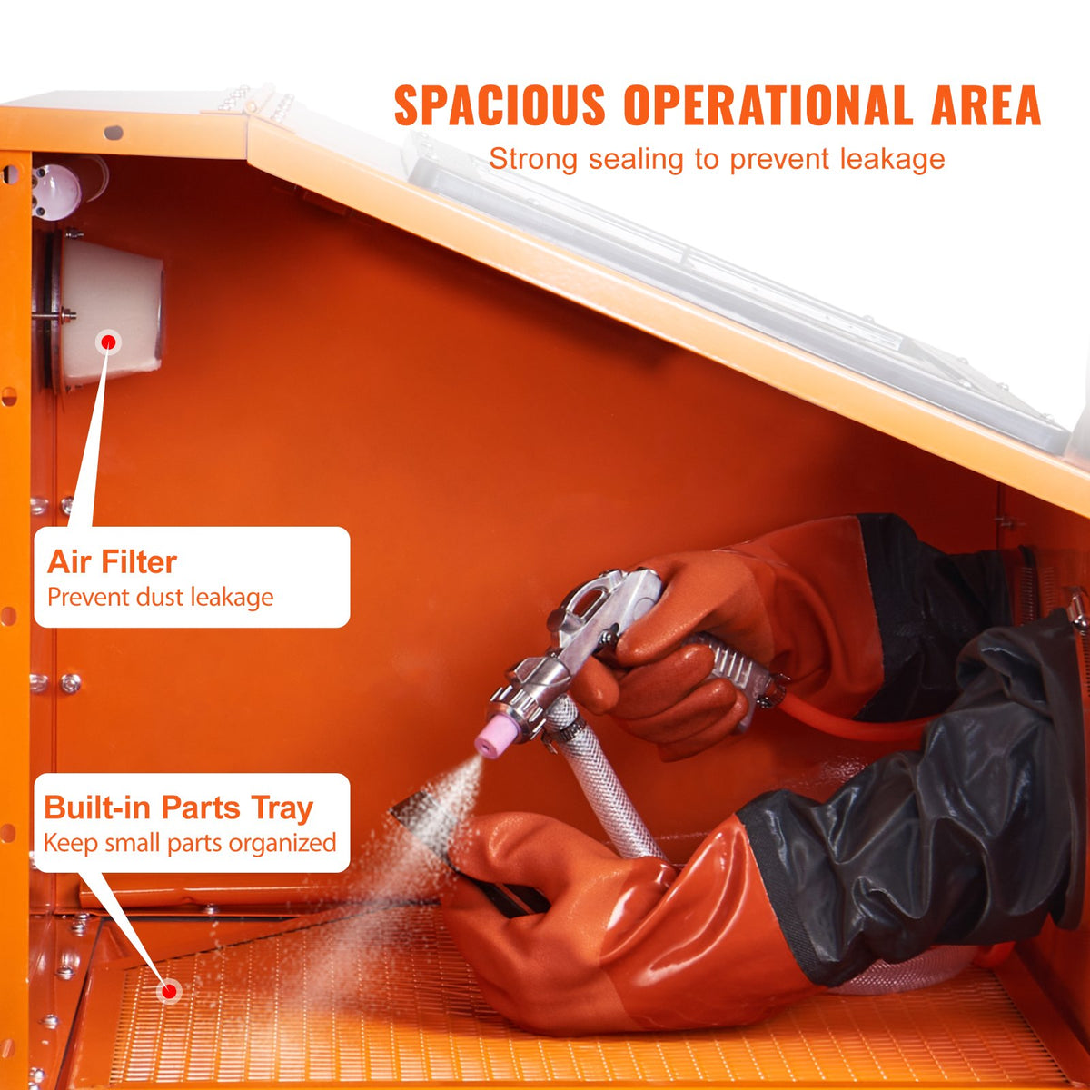 VEVOR 151.4 L Sandblasting Cabinet Benchtop Cabinet with Blasting Gun 4 Nozzle