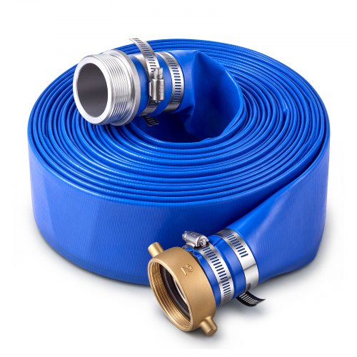 VEVOR Discharge Hose 2" x 15.2 m PVC Lay Flat Backwash Water Pump Pool Hose, for Swimming Pool Sand Filter & Sump Pump, Water Transfer Drainage, Weather & Burst-Resistant, with Pin Lug Fittings, Blue