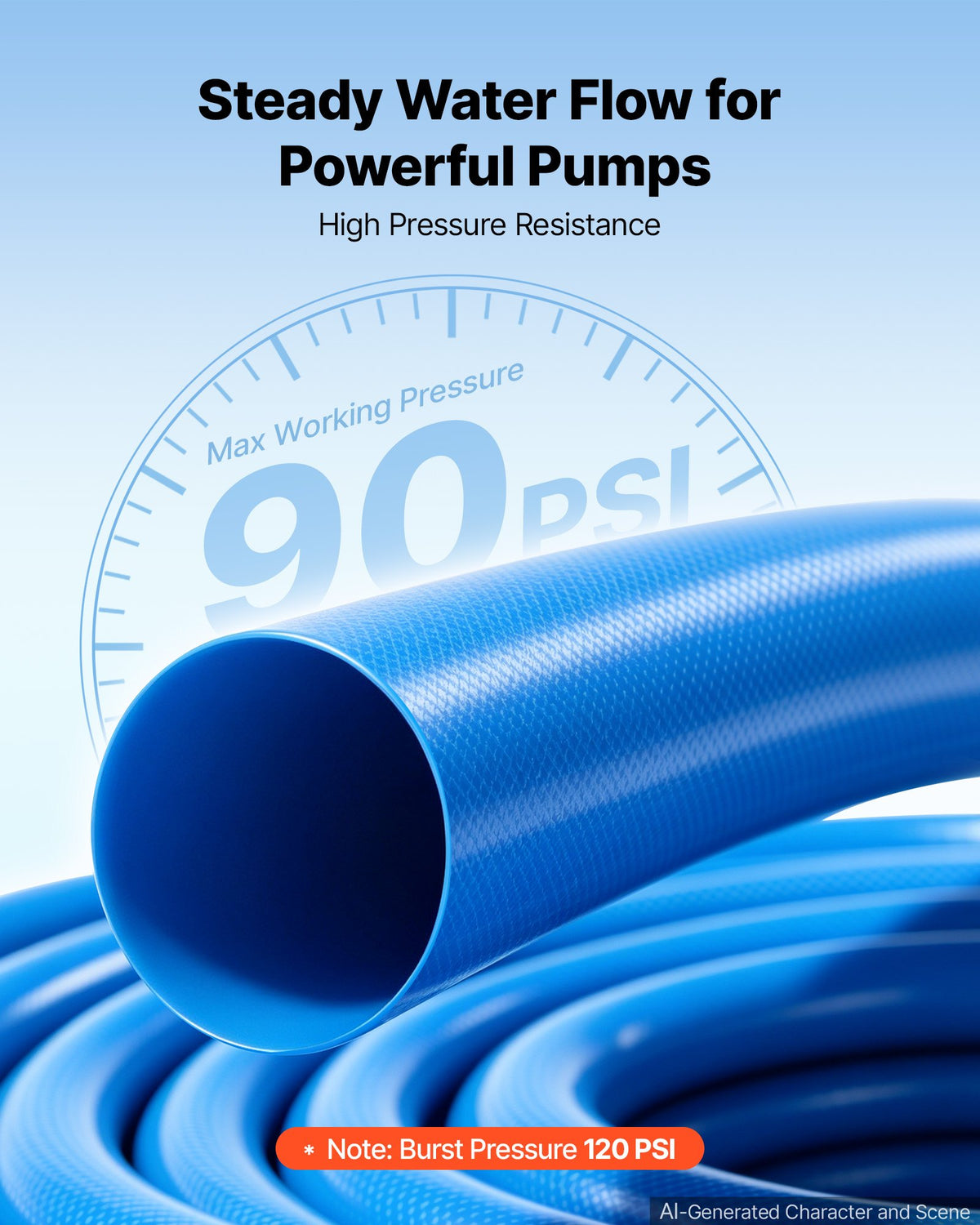 VEVOR Discharge Hose 2" x 15.2 m PVC Lay Flat Backwash Water Pump Pool Hose, for Swimming Pool Sand Filter & Sump Pump, Water Transfer Drainage, Weather & Burst-Resistant, with Pin Lug Fittings, Blue