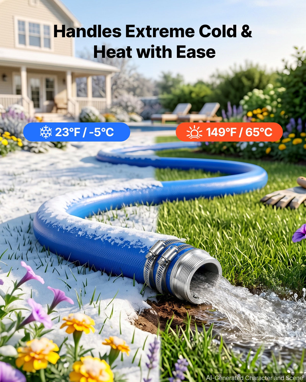 VEVOR Discharge Hose 2" x 15.2 m PVC Lay Flat Backwash Water Pump Pool Hose, for Swimming Pool Sand Filter & Sump Pump, Water Transfer Drainage, Weather & Burst-Resistant, with Pin Lug Fittings, Blue