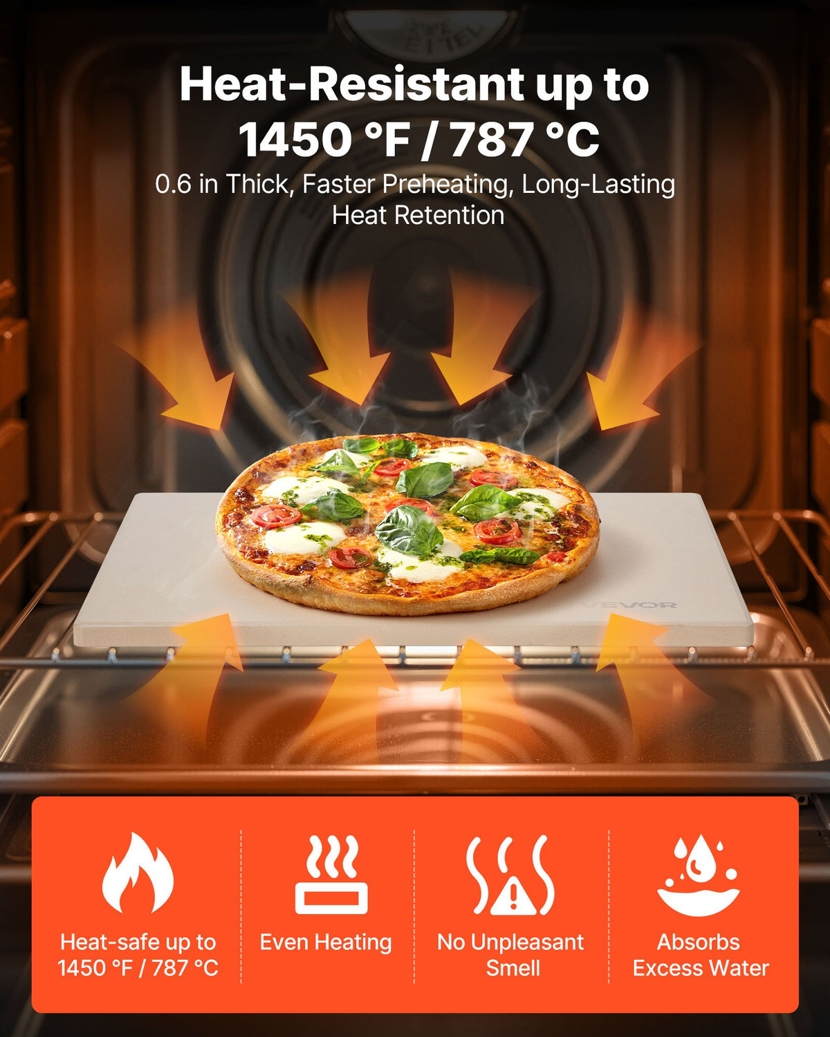 VEVOR Pizza Stone, 38 x 30 cm Rectangular Cordierite Pizza Stone, Extra Large Baking-Stone with Scraper, 15 mm Thick Heat-Resistant Cordierite, for Kitchen Oven, Baking Bread & Pizzas, BBQ Grilling