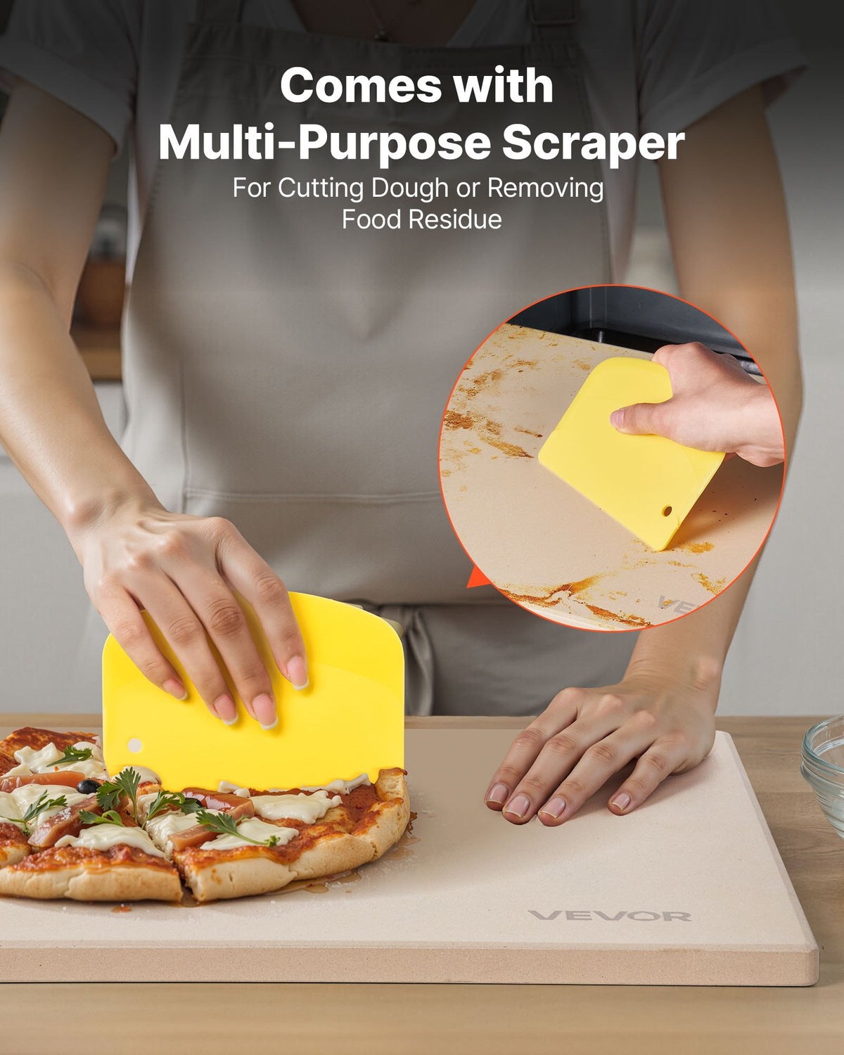 VEVOR Pizza Stone, 38 x 30 cm Rectangular Cordierite Pizza Stone, Extra Large Baking-Stone with Scraper, 15 mm Thick Heat-Resistant Cordierite, for Kitchen Oven, Baking Bread & Pizzas, BBQ Grilling