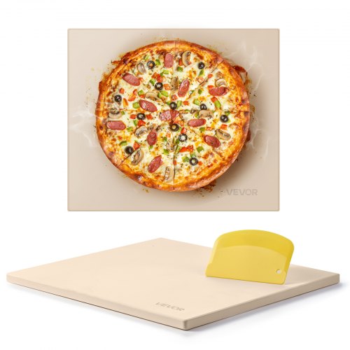 VEVOR Pizza Stone, 406 x 355 mm Rectangular Cordierite Pizza Stone, Extra Large Baking-Stone with Scraper, 15 mm Thick Heat-Resistant Cordierite, for Kitchen Oven, Baking Bread & Pizzas, BBQ Grilling