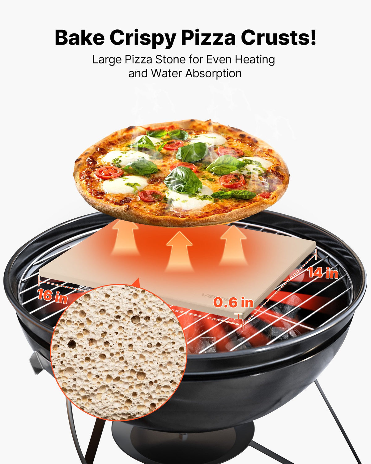 VEVOR Pizza Stone, 406 x 355 mm Rectangular Cordierite Pizza Stone, Extra Large Baking-Stone with Scraper, 15 mm Thick Heat-Resistant Cordierite, for Kitchen Oven, Baking Bread & Pizzas, BBQ Grilling