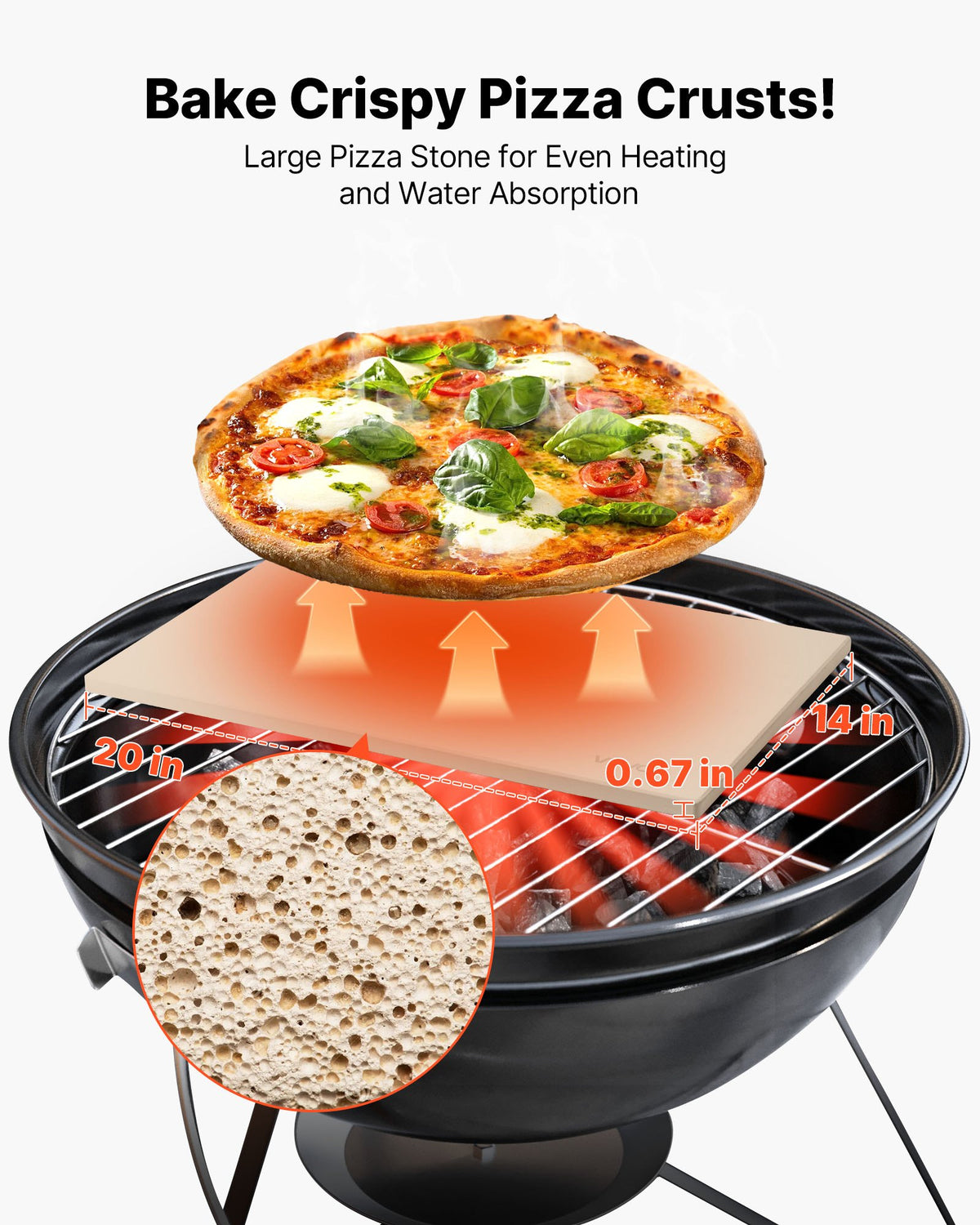VEVOR Pizza Stone, 508 x 355 mm Rectangular Cordierite Pizza Stone, Extra Large Baking-Stone with PP Scraper, 17 mm Thick Heat-Resistant Cordierite, for Oven, Baking Bread & Pizzas, BBQ Grilling