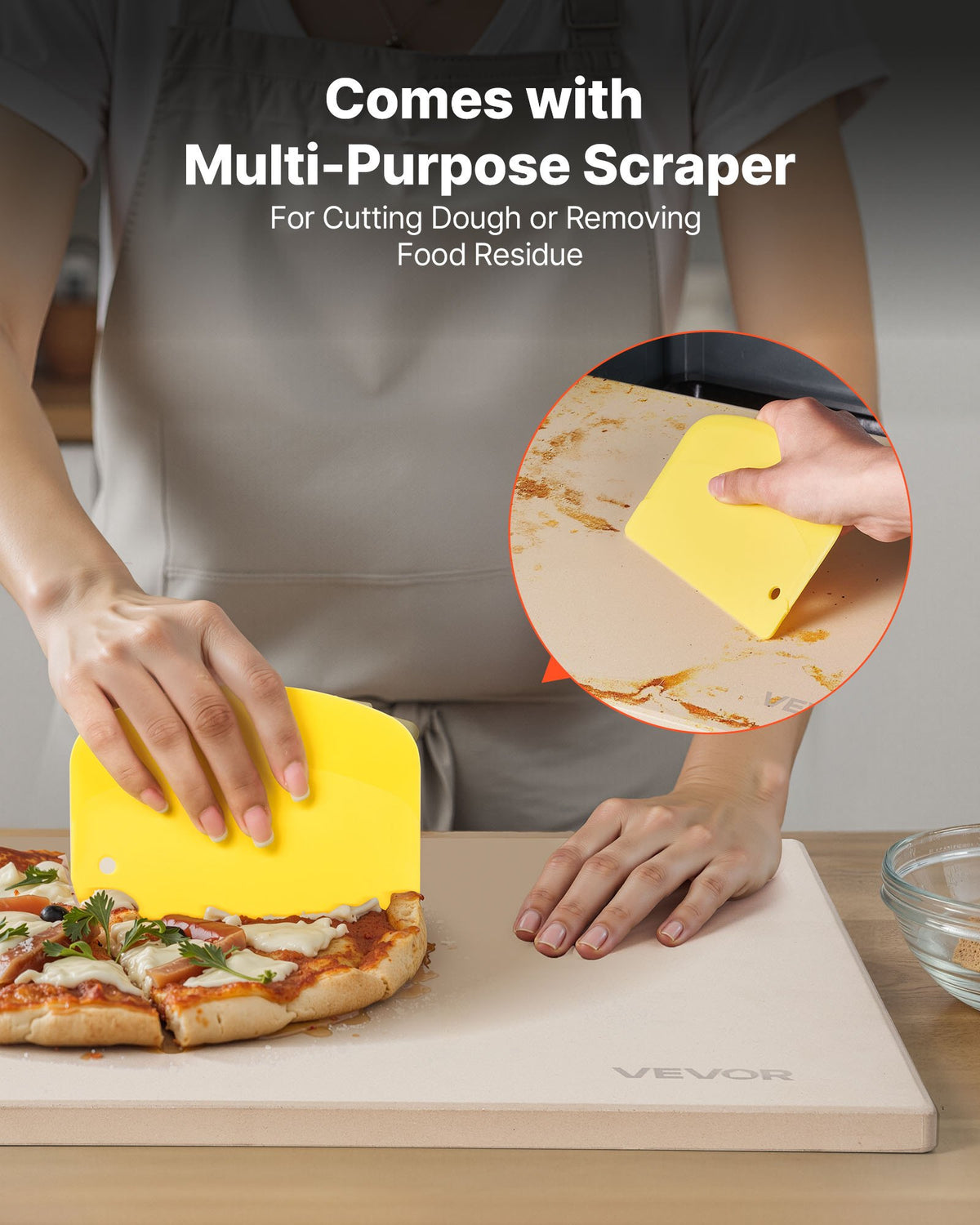VEVOR Pizza Stone, 508 x 355 mm Rectangular Cordierite Pizza Stone, Extra Large Baking-Stone with PP Scraper, 17 mm Thick Heat-Resistant Cordierite, for Oven, Baking Bread & Pizzas, BBQ Grilling