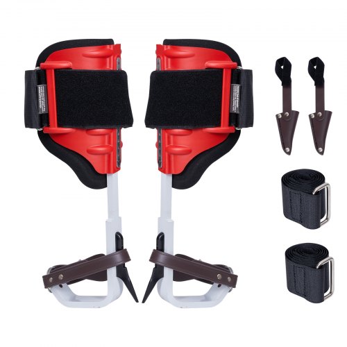 VEVOR Tree Climbing Spikes, 1 Pair Aluminum Climbing Spurs, 350lbs Load Capacity Tree Climbing Gear with Straps and Spike Protectors, Arborist Equipment for Climbers, Hunting, Fruit Picking, Red