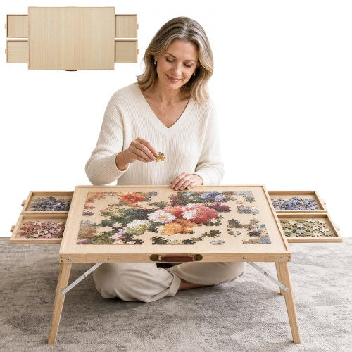 VEVOR 1500 Piece Puzzle Table with Folding Legs, 4 Drawers, Cover, 87x63 cm, Birthday Gift for Mom, Portable Wooden Board, Jigsaw Accessories for Adults, Puzzles Organizer & Storage System