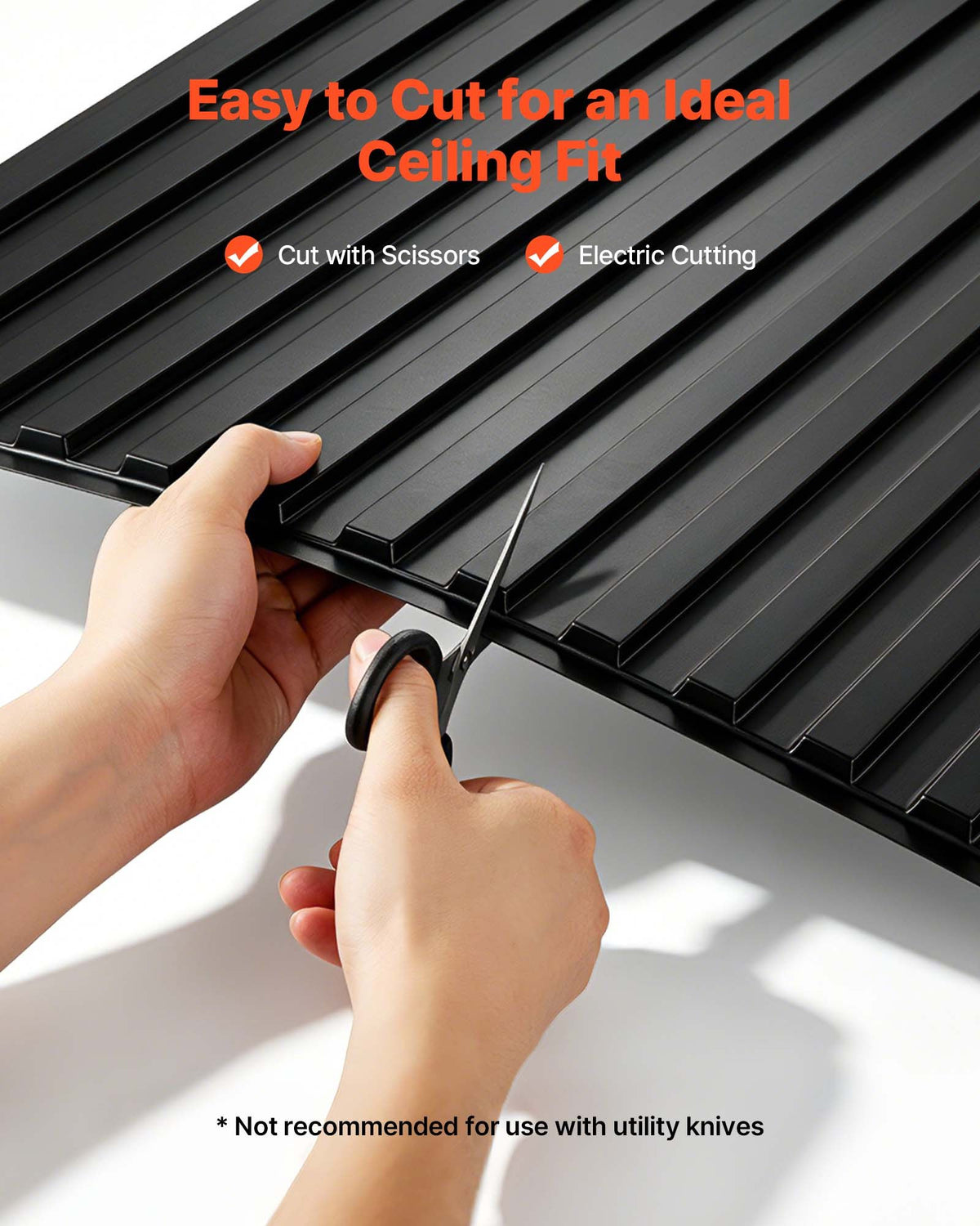 VEVOR 605x1215mm PVC Ceiling Tiles 12-Pack 3D Black Linear Slat Panels, Smooth PVC Sheet for Drop Grid, Impact-Resistant, Paintable Surface, Easy Cut, Modern Decorative Style for Home, Office