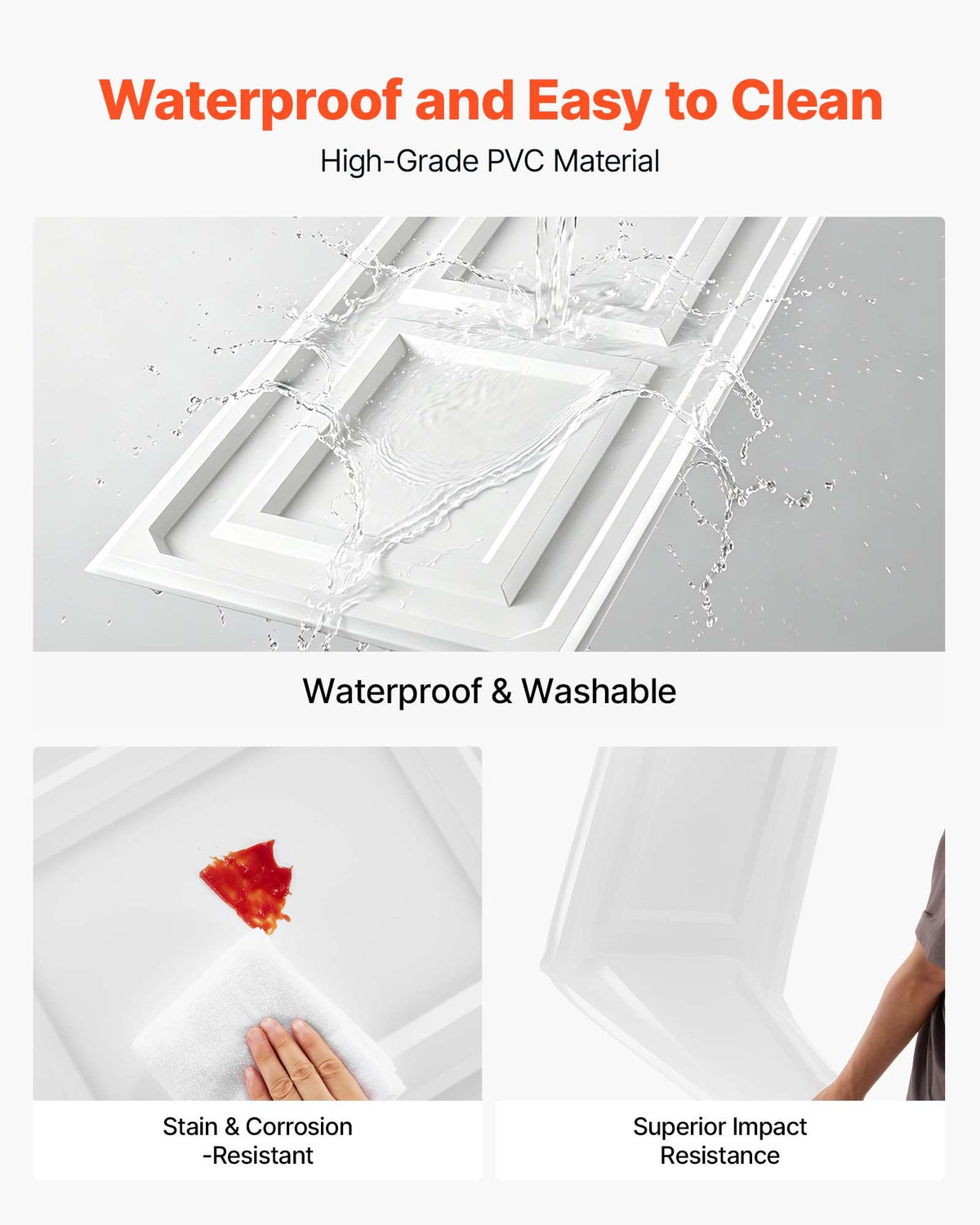 VEVOR 605x1215mm PVC Ceiling Tiles 12-Pack White 3D Textured Accent Panels, Smooth PVC Sheet for Drop Grid, Impact-Resistant, Paintable Surface, Easy Cut, Modern Decorative Style for Home, Office Area