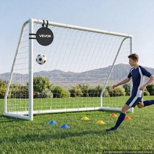 VEVOR Soccer Goal 3 x 2 m PVC Soccer Goal for Backyard with PE Net, Portable & Weatherproof Set, with PE Net, Target, Ground Stake, Cones, for Kids & Adults Outdoor Backyard Practice Training