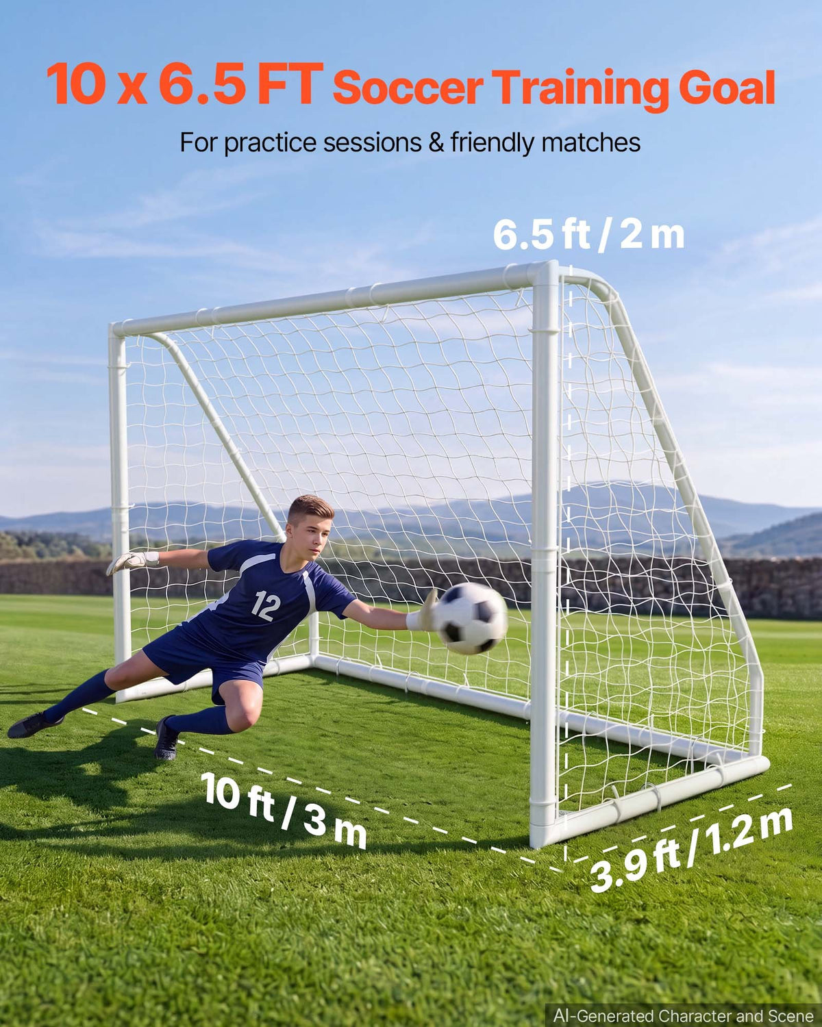 VEVOR Soccer Goal 3 x 2 m PVC Soccer Goal for Backyard with PE Net, Portable & Weatherproof Set, with PE Net, Target, Ground Stake, Cones, for Kids & Adults Outdoor Backyard Practice Training