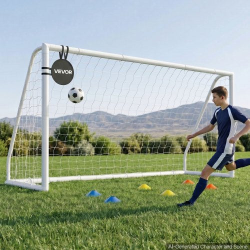 VEVOR Soccer Goal 3.65 x 1.82 m PVC Soccer Goal for Backyard with PE Net, Portable & Weatherproof Set, with PE Net, Target, Ground Stake, Cones, for Kids & Adults Outdoor Backyard Practice Training