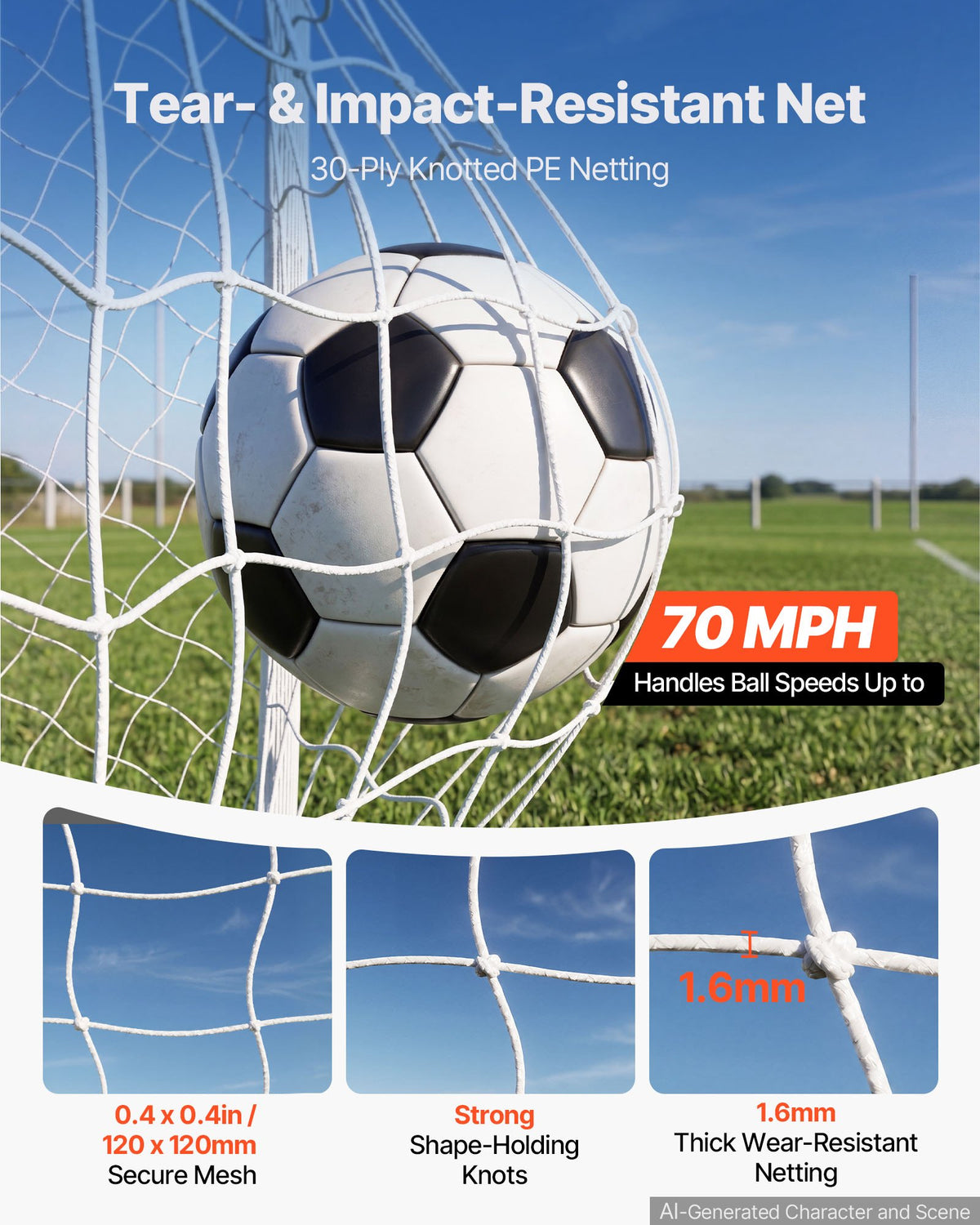 VEVOR Soccer Goal 3.65 x 1.82 m PVC Soccer Goal for Backyard with PE Net, Portable & Weatherproof Set, with PE Net, Target, Ground Stake, Cones, for Kids & Adults Outdoor Backyard Practice Training