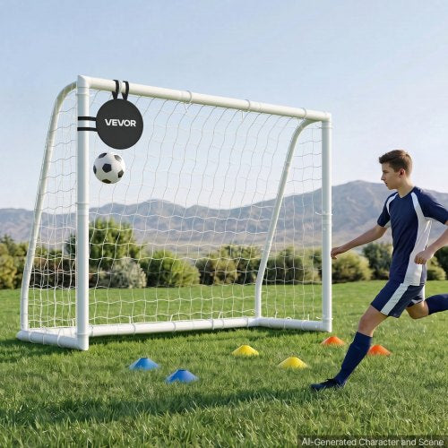 VEVOR Soccer Goal 2.44 x 1.82 m PVC Soccer Goal for Backyard with PE Net, Portable Weatherproof Set, with High-Strength Net, Target, Cones, for Youth Kids & Adults Outdoor Backyard Practice Training