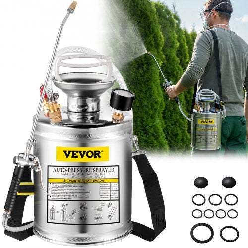 VEVOR Stainless Steel Sprayer 4L Household Gardening and Floor Cleaning Sprayer