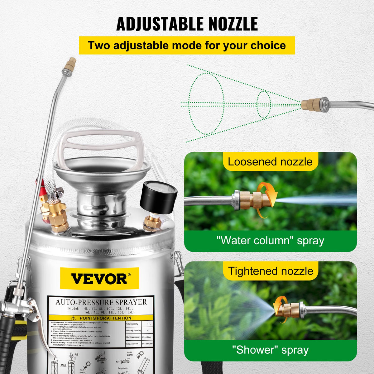 VEVOR Stainless Steel Sprayer 4L Household Gardening and Floor Cleaning Sprayer