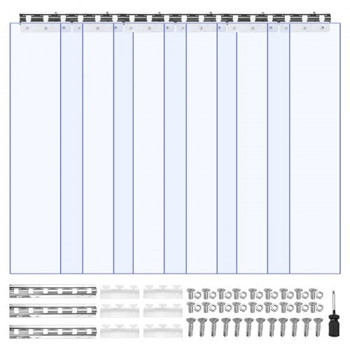 VEVOR Clear PVC Strip Curtain, 2.1 m Height x 0.96 m Width x 2 mm Thickness, 6 PCS Walk in Freezer Cooler Curtain Strips, Smooth Waterproof Plastic Door Strips for Warehouse, Freezer, Garage Doors