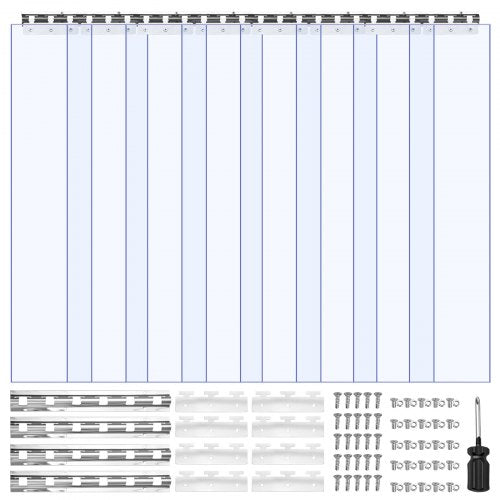 VEVOR Clear PVC Strip Curtain, 2.1 m Height x 1.2 m Width x 2 mm Thickness, 8 PCS Walk in Freezer Cooler Curtain Strips, Smooth Waterproof Plastic Door Strips for Warehouse, Freezer, Garage Doors