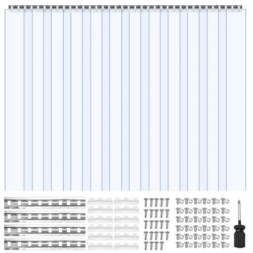 VEVOR Clear PVC Strip Curtain, 2.4 m Height x 1.8 m Width x 2 mm Thickness, 12 PCS Walk in Freezer Cooler Curtain Strips, Smooth Waterproof Plastic Door Strips for Warehouse, Freezer, Garage Doors