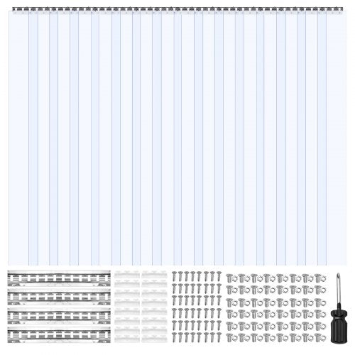 VEVOR Clear PVC Strip Curtain, 2.4 m Height x 2.4 m Width x 2 mm Thickness, 16 PCS Walk in Freezer Cooler Curtain Strips, Smooth Waterproof Plastic Door Strips for Warehouse, Freezer, Garage Doors