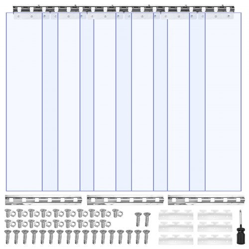 VEVOR Clear PVC Strip Curtain, 2.1 m Height x 0.96 m Width x 2 mm Thickness, 6 PCS Walk in Freezer Cooler Curtain Strips, Thermal Insulating Plastic Door Strips for Warehouse, Freezer, Garage Doors
