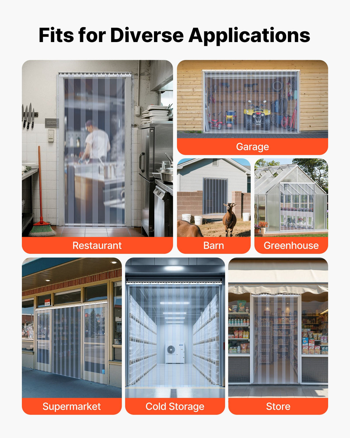 VEVOR Clear PVC Strip Curtain, 2.1 m Height x 0.96 m Width x 2 mm Thickness, 6 PCS Walk in Freezer Cooler Curtain Strips, Thermal Insulating Plastic Door Strips for Warehouse, Freezer, Garage Doors