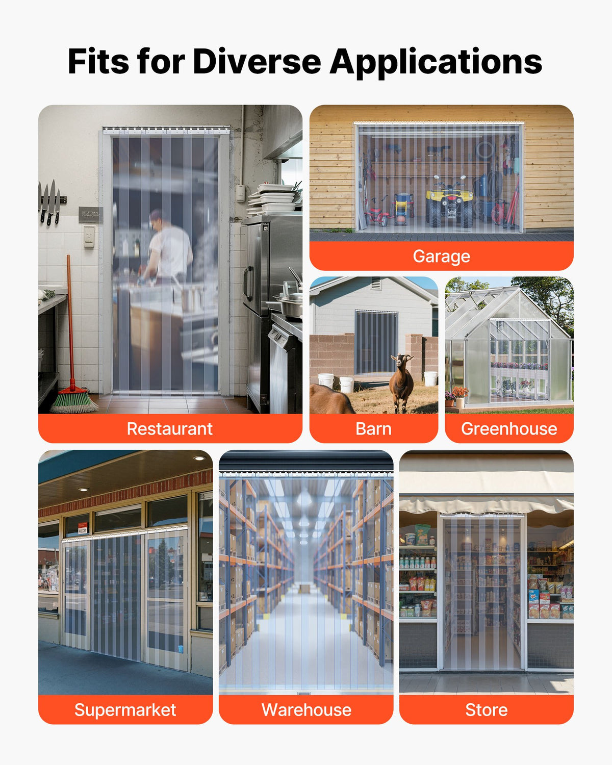 VEVOR Clear PVC Strip Curtain, 2.1 m Height x 1.8 m Width x 2 mm Thickness, 12 PCS Walk in Freezer Cooler Curtain Strips, Smooth Waterproof Plastic Door Strips for Warehouse, Freezer, Garage Doors