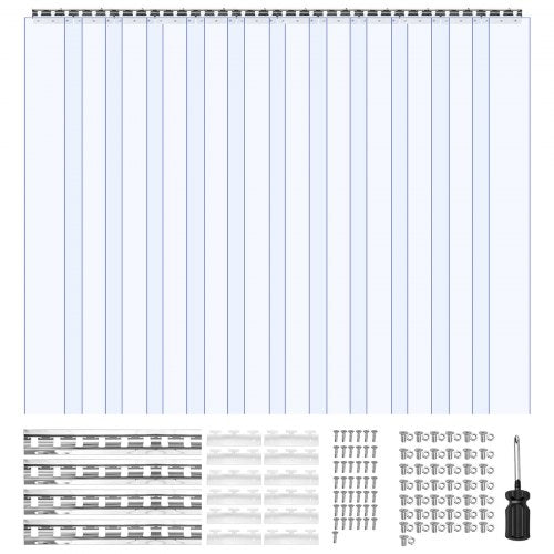 VEVOR Clear PVC Strip Curtain, 2.4 m Height x 2.1 m Width x 2 mm Thickness, 14 PCS Walk in Freezer Cooler Curtain Strips, Smooth Waterproof Plastic Door Strips for Warehouse, Freezer, Garage Doors