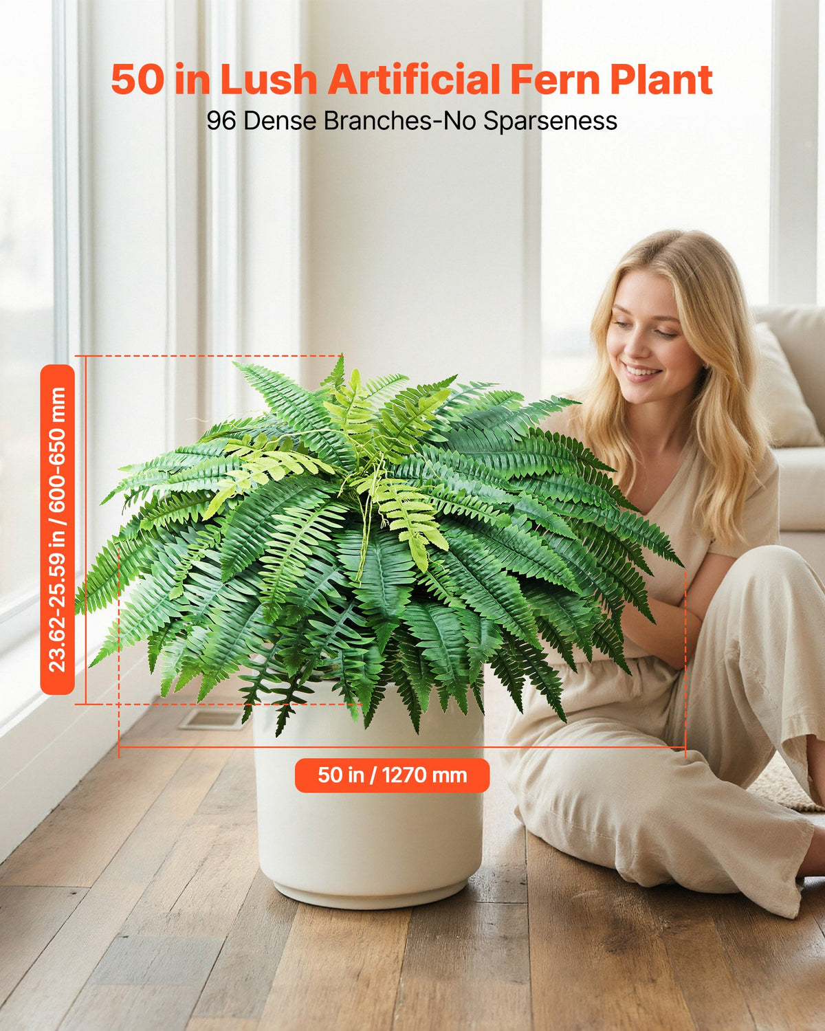 VEVOR Artificial Ferns, 1270 mm Fake Boston Fern Bush Plant with 96 Fronds, Large Faux Greenery for Indoor and Outdoor Decor, Silk & LDPE, Realistic for Home Porch Garden Office Living Room Planter