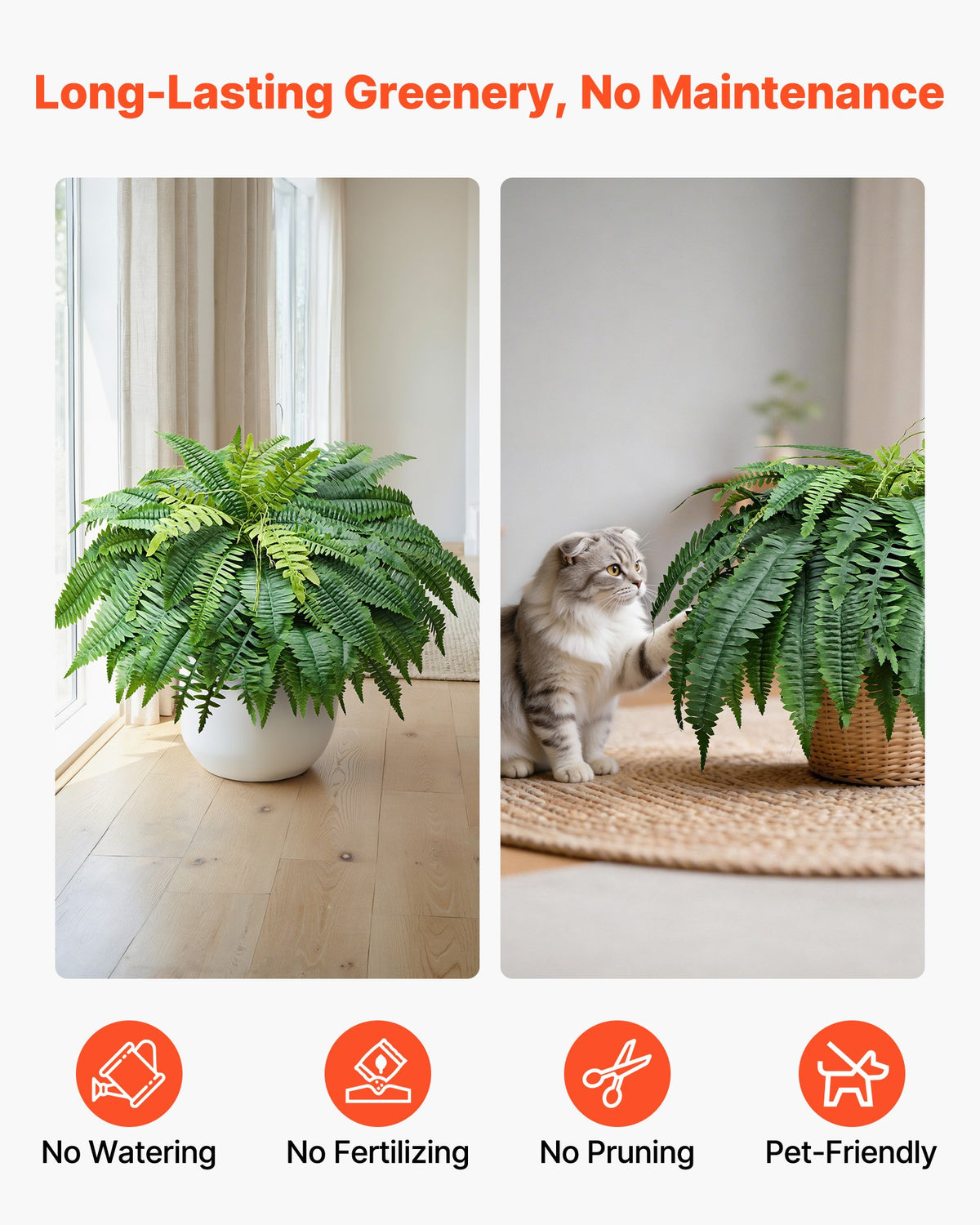 VEVOR Artificial Ferns, 1270 mm Fake Boston Fern Bush Plant with 96 Fronds, Large Faux Greenery for Indoor and Outdoor Decor, Silk & LDPE, Realistic for Home Porch Garden Office Living Room Planter