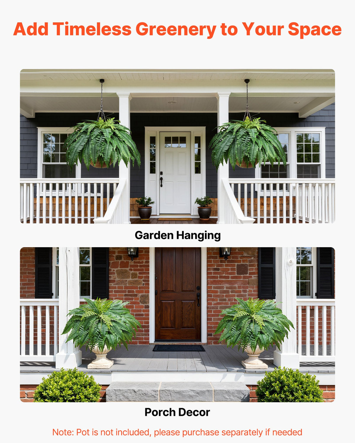 VEVOR Artificial Ferns, 1270 mm Fake Boston Fern Bush Plant with 96 Fronds, Large Faux Greenery for Indoor and Outdoor Decor, Silk & LDPE, Realistic for Home Porch Garden Office Living Room Planter