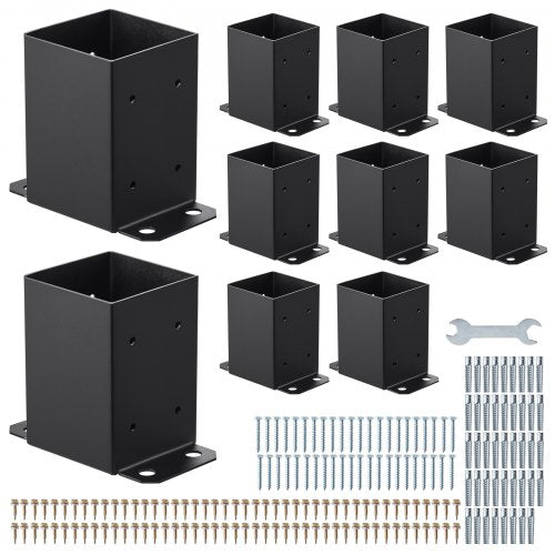 VEVOR 4x4 Post Base 10 Pcs, Inner Size 3.6x3.6 inch / 91.44x91.44 mm Post Brackets, Heavy Duty Carbon Steel Decking Posts, Wood Posts Brackets for Pavilion Deck Railing Support Deck Base Plate, Black