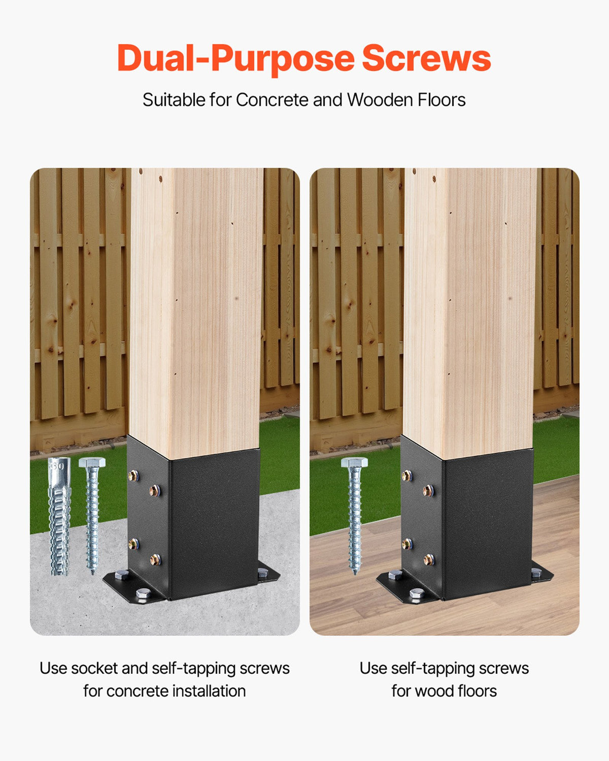 VEVOR 4x4 Post Base 10 Pcs, Inner Size 3.6x3.6 inch / 91.44x91.44 mm Post Brackets, Heavy Duty Carbon Steel Decking Posts, Wood Posts Brackets for Pavilion Deck Railing Support Deck Base Plate, Black