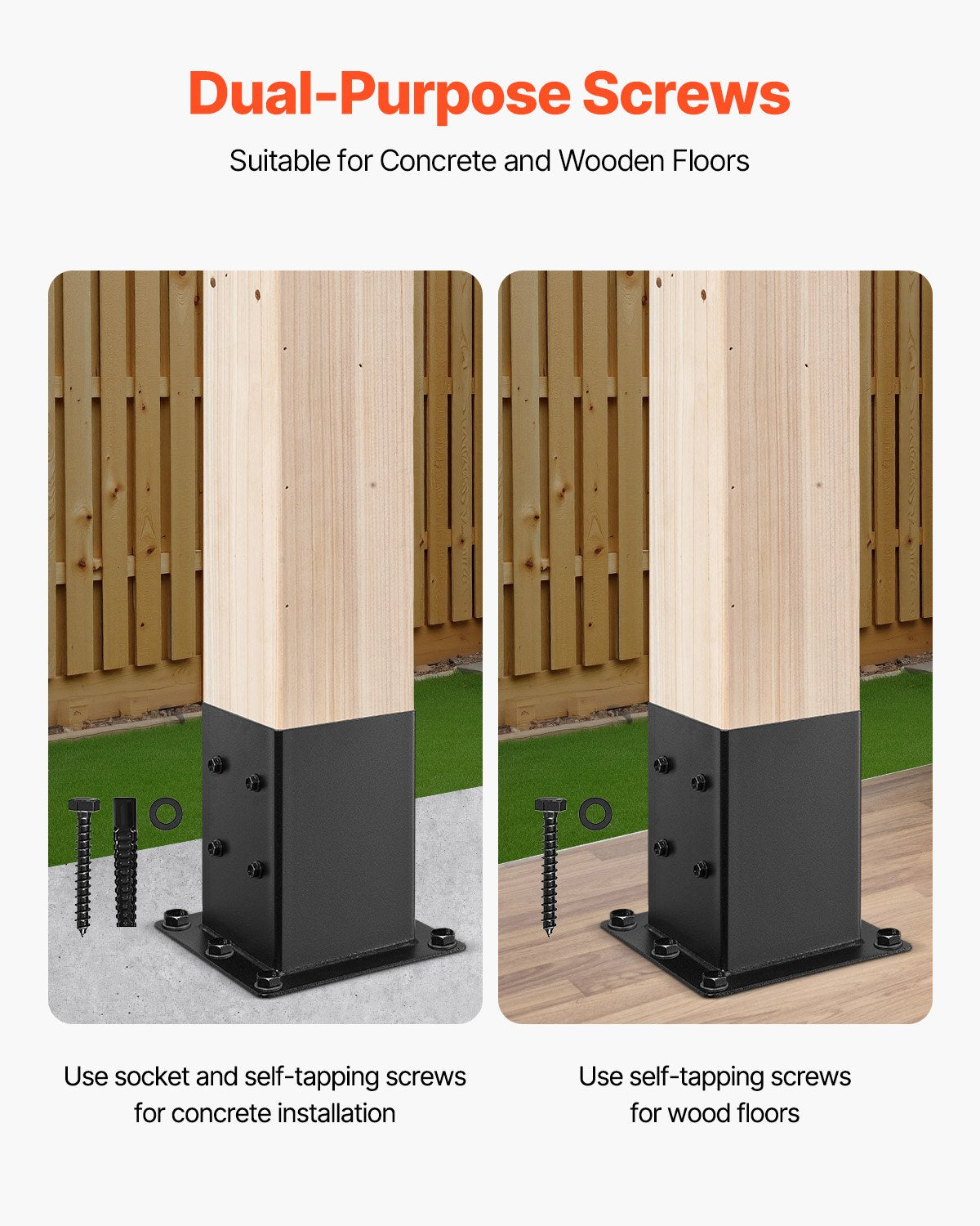 VEVOR 6x6 Post Base 4 Pcs, Inner Size 5.6x5.6 inch / 142x142 mm Post Brackets, Heavy Duty Carbon Steel Decking Posts, Wood Posts Brackets for Pavilion Deck Railing Support Deck Base Plate, Black