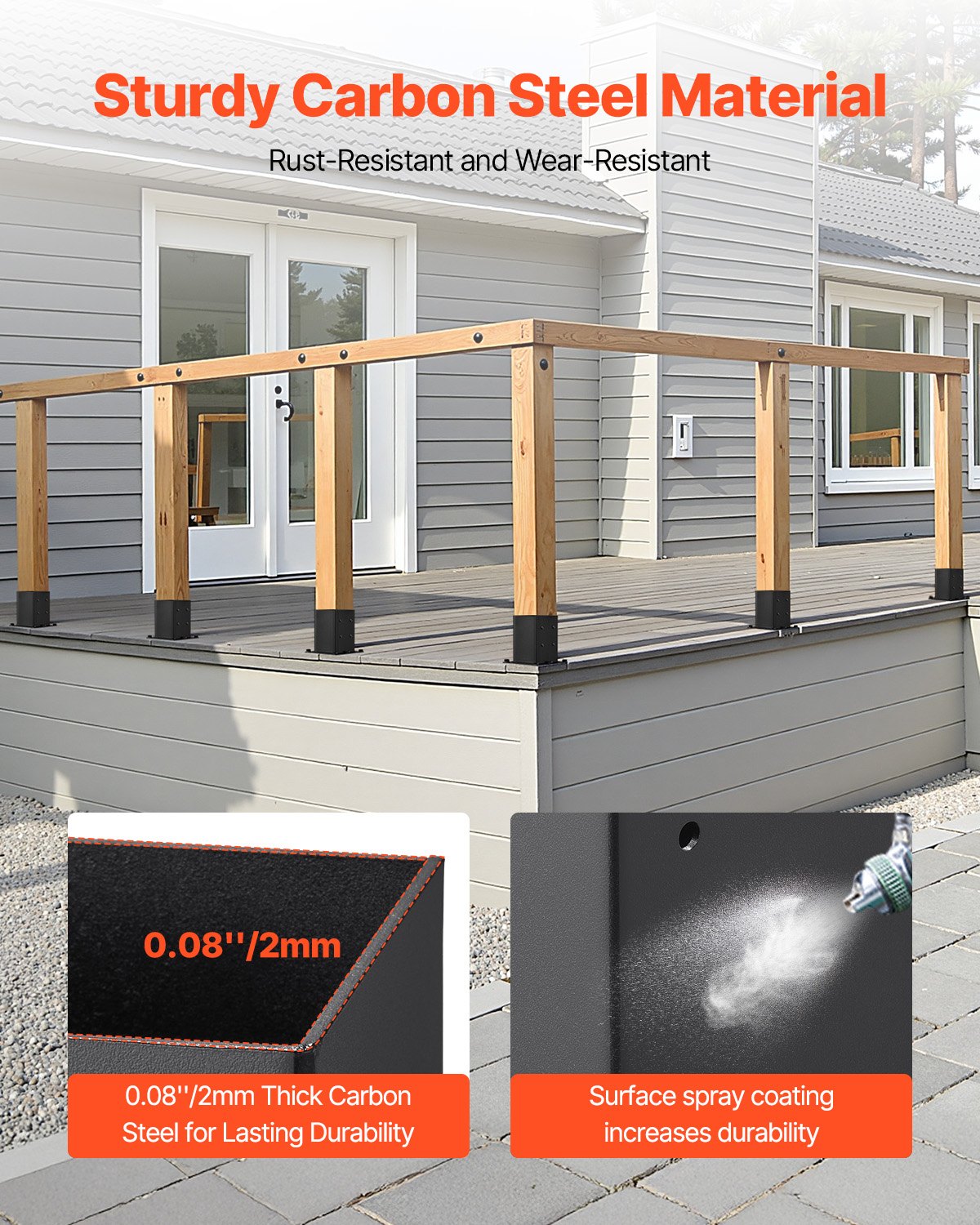 VEVOR 6x6 Post Base 4 Pcs, Inner Size 5.6x5.6 inch / 142x142 mm Post Brackets, Heavy Duty Carbon Steel Decking Posts, Wood Posts Brackets for Pavilion Deck Railing Support Deck Base Plate, Black