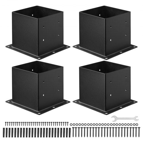 VEVOR 4x4 Post Base 4 Pcs, Inner Size 3.6x3.6 inch / 92x92 mm Post Brackets, Heavy Duty Carbon Steel Decking Posts, Wood Posts Brackets for Pavilion Deck Railing Support Deck Base Plate, Black
