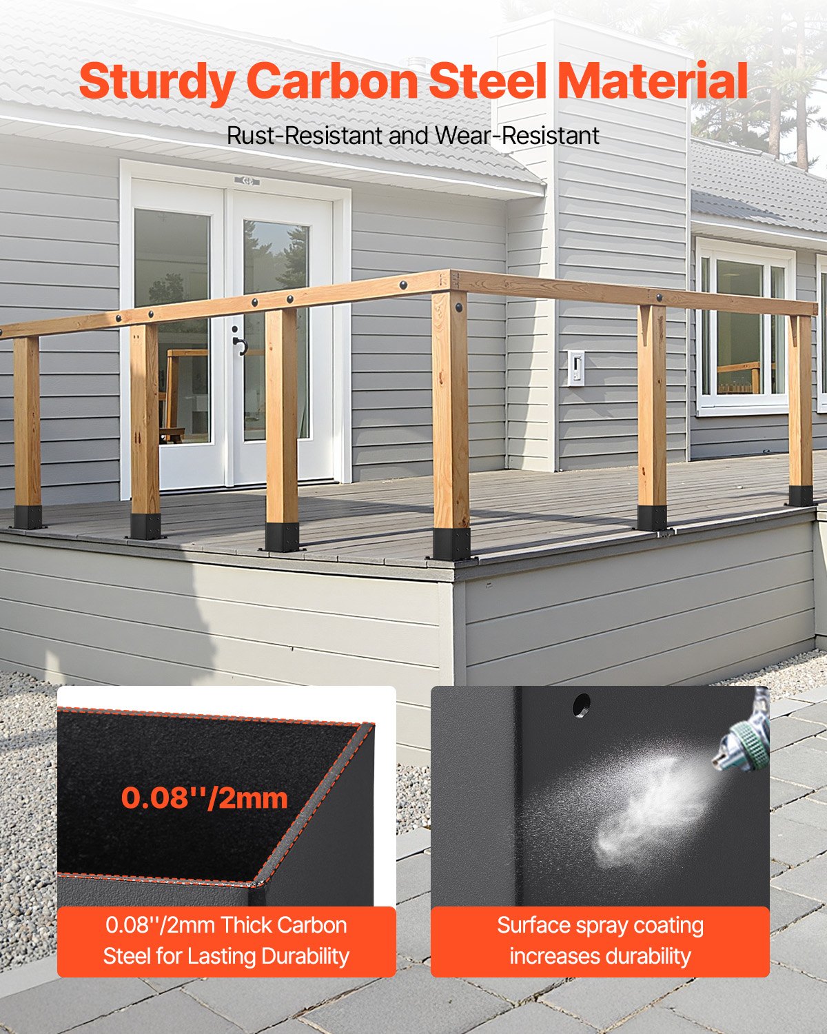 VEVOR 4x4 Post Base 4 Pcs, Inner Size 3.6x3.6 inch / 92x92 mm Post Brackets, Heavy Duty Carbon Steel Decking Posts, Wood Posts Brackets for Pavilion Deck Railing Support Deck Base Plate, Black