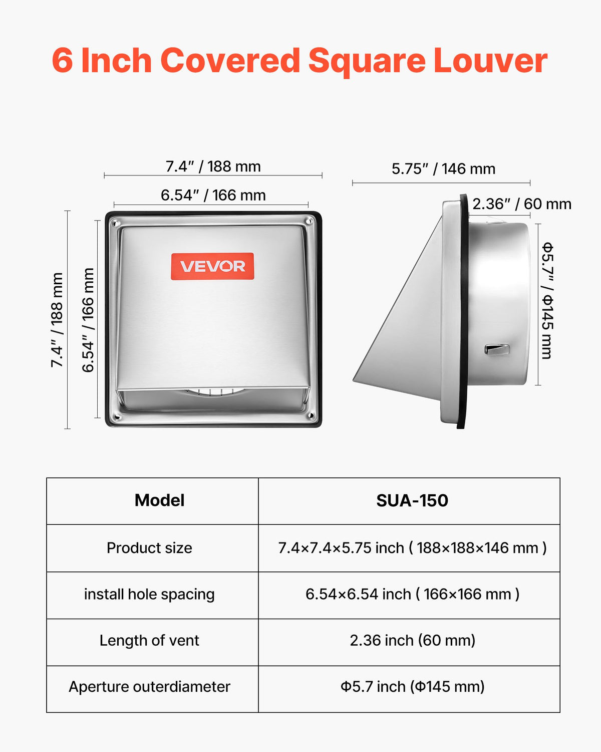 VEVOR 145 mm External Extractor Wall Vent Cover
