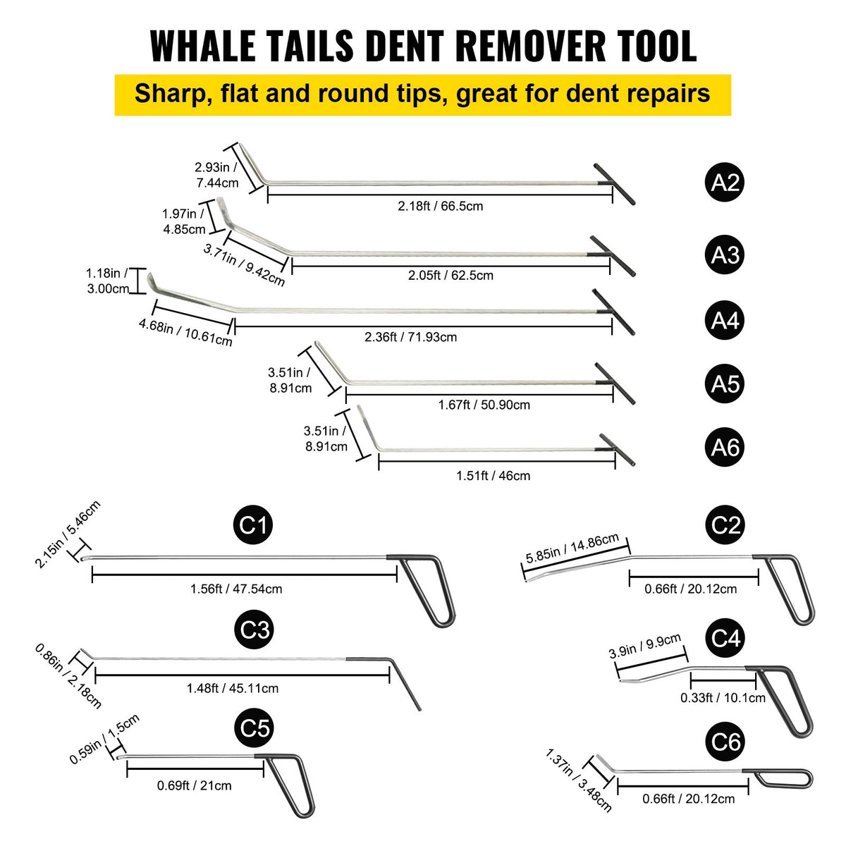 VEVOR Rods Dent Removal Kit, 21 Pcs Paintless Dent Repair Rods, Stainless Steel Dent Rods, Whale Tail Dent Repair Tools, Professional Hail Dent Removal Tool For Minor Dents, Door Dings And Hail Damage
