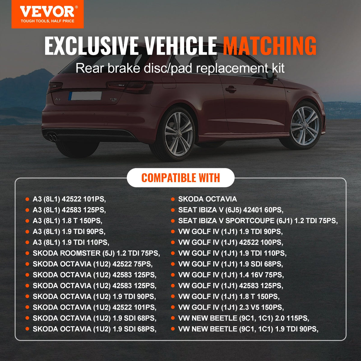 VEVOR Rear Brake Kit Compatible with AUDI A3(8L)