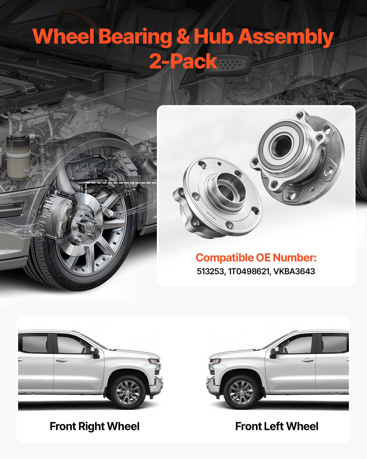 VEVOR 2PCS Front Wheel Bearing & Hub Assembly Fit for 2018 Audi Q3 Komfort Premium Plus Sport Utility 4-Door Volkswagen Beetle Coast Convertible 2-Door 2.0L OEM 513253, Wheel Bearing Hub Assembly Set